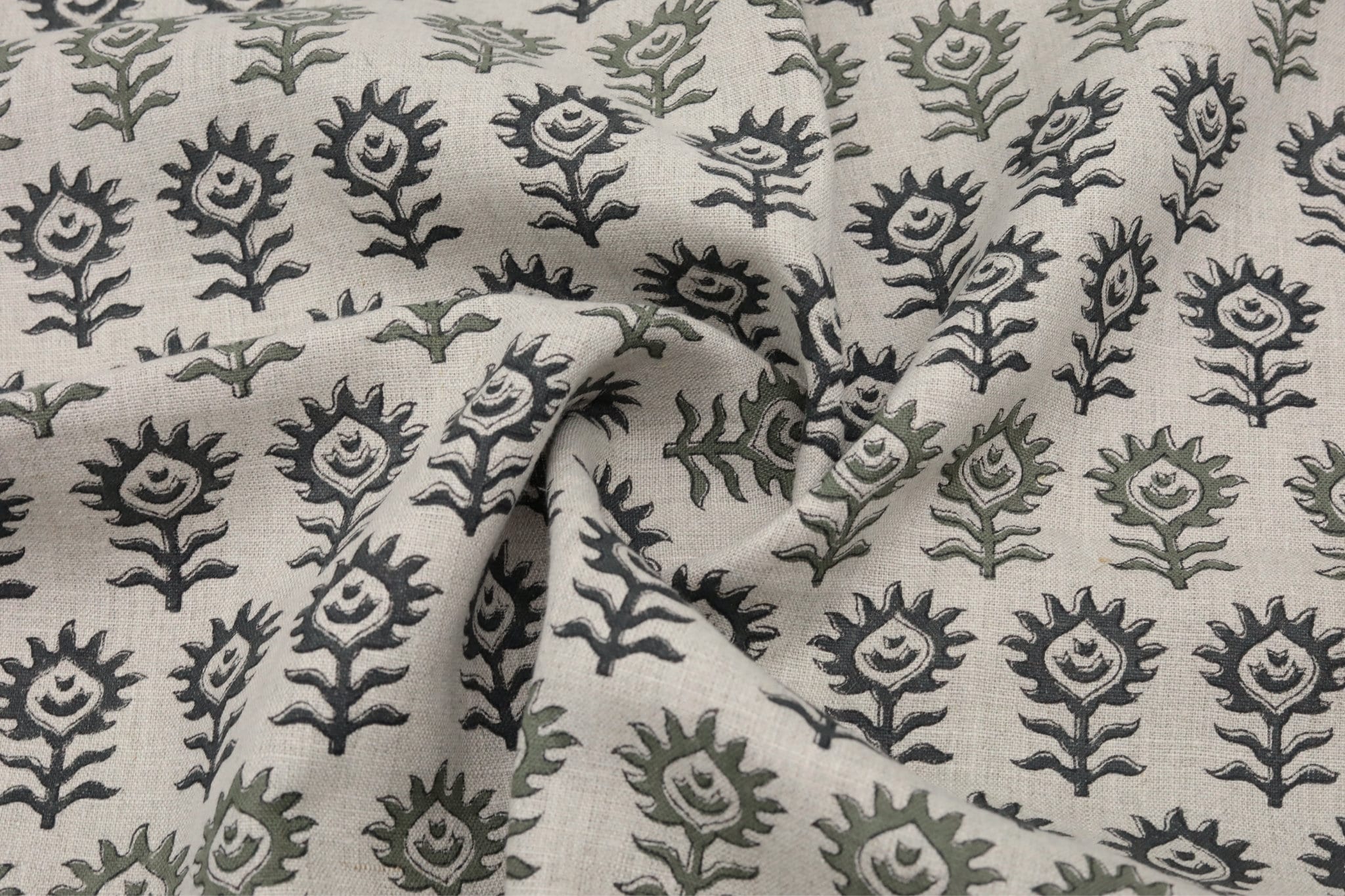 Block print floral pure linen fabric, cushion, pillow, couch and window valance, handmade, printed linen - SURAJMUKHI