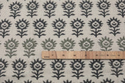Block print floral pure linen fabric, cushion, pillow, couch and window valance, handmade, printed linen - SURAJMUKHI