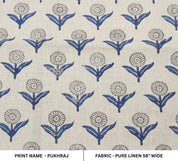 Floral block print linen cushion fabric, boho handmade art, decorative linen curtains and table napkins - PUKHRAJ