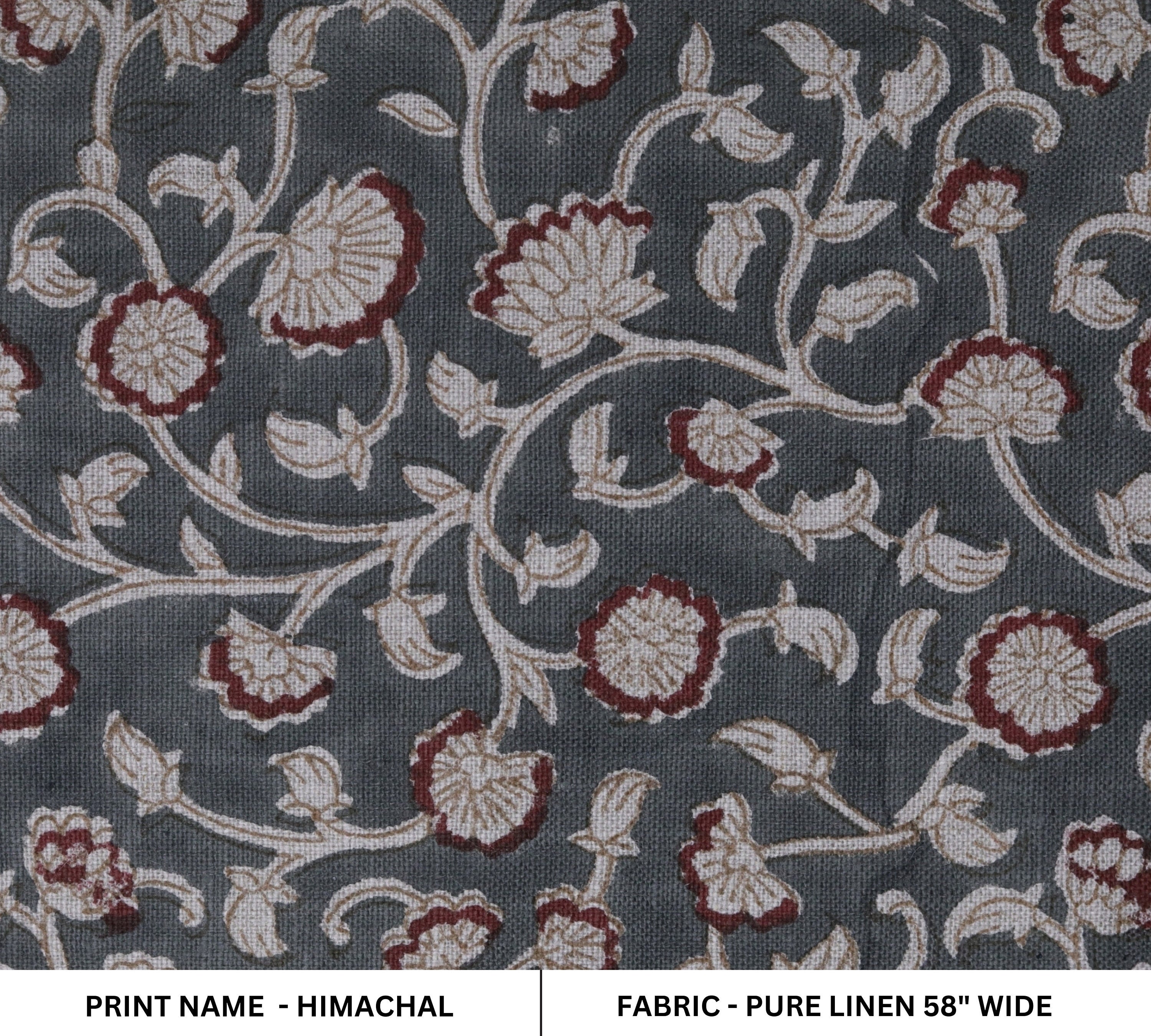 Fabric for cushion, pillows, pure linen, Indian handmade floral art, linen clothing fabric - HIMACHAL