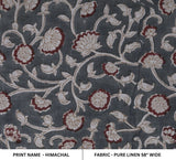 Handfcrafted Block Printed Drak Brown and Gray Floral Pure Linen Fabric for Cushion Case - HIMACHAL
