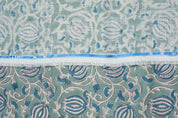 Blue lotus block print pure linen fabric - 6 KAMAL