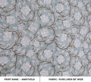 Linen fabric, cushion cover, curtains, floral block print, handmade art, pure linen 58" wide, lampshade - AMRITVELA