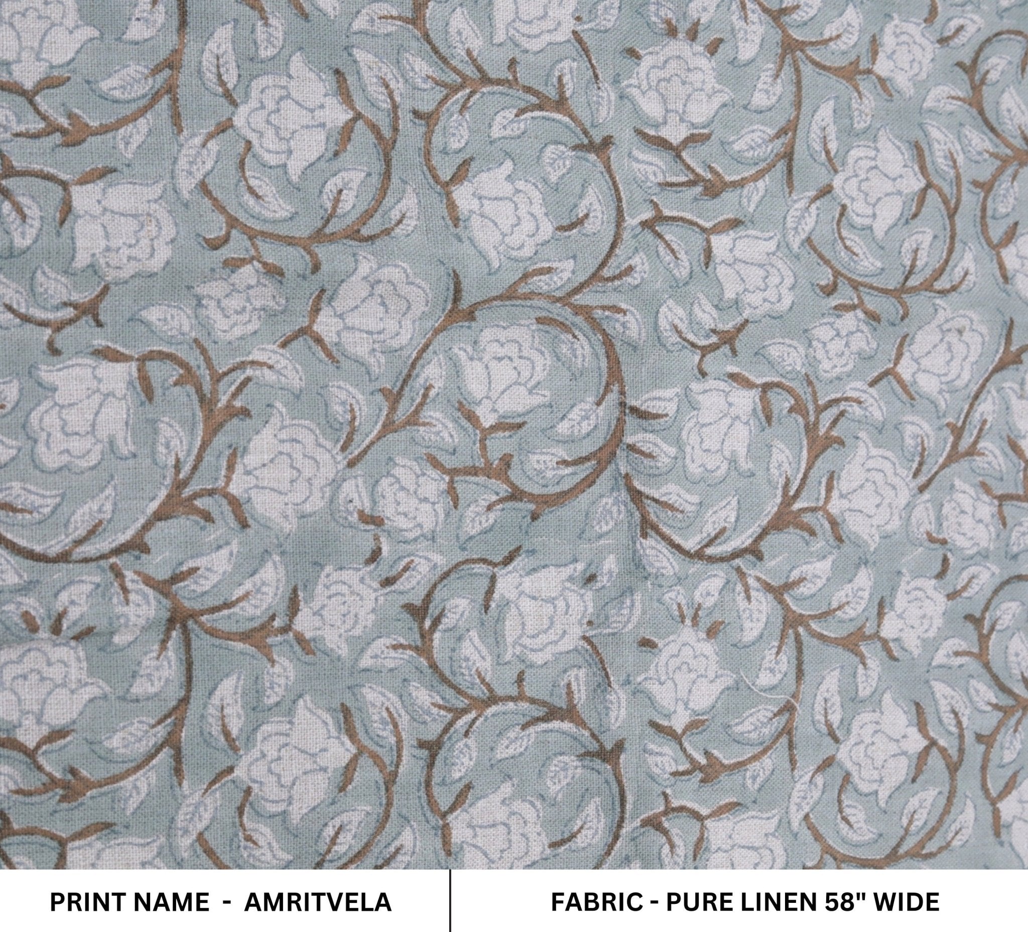 Linen fabric, cushion cover, curtains, floral block print, handmade art, pure linen 58" wide, lampshade - AMRITVELA