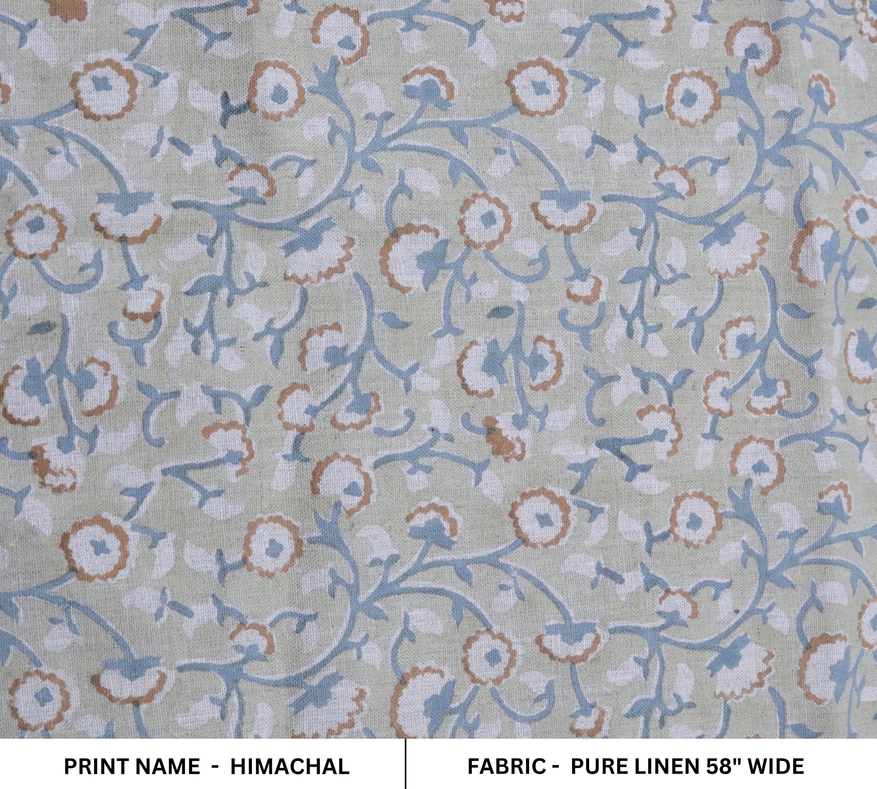 Handmade block print fabric for cushions, pillow, lampshade and curtains, Indian clothing fabric - HIMACHAL