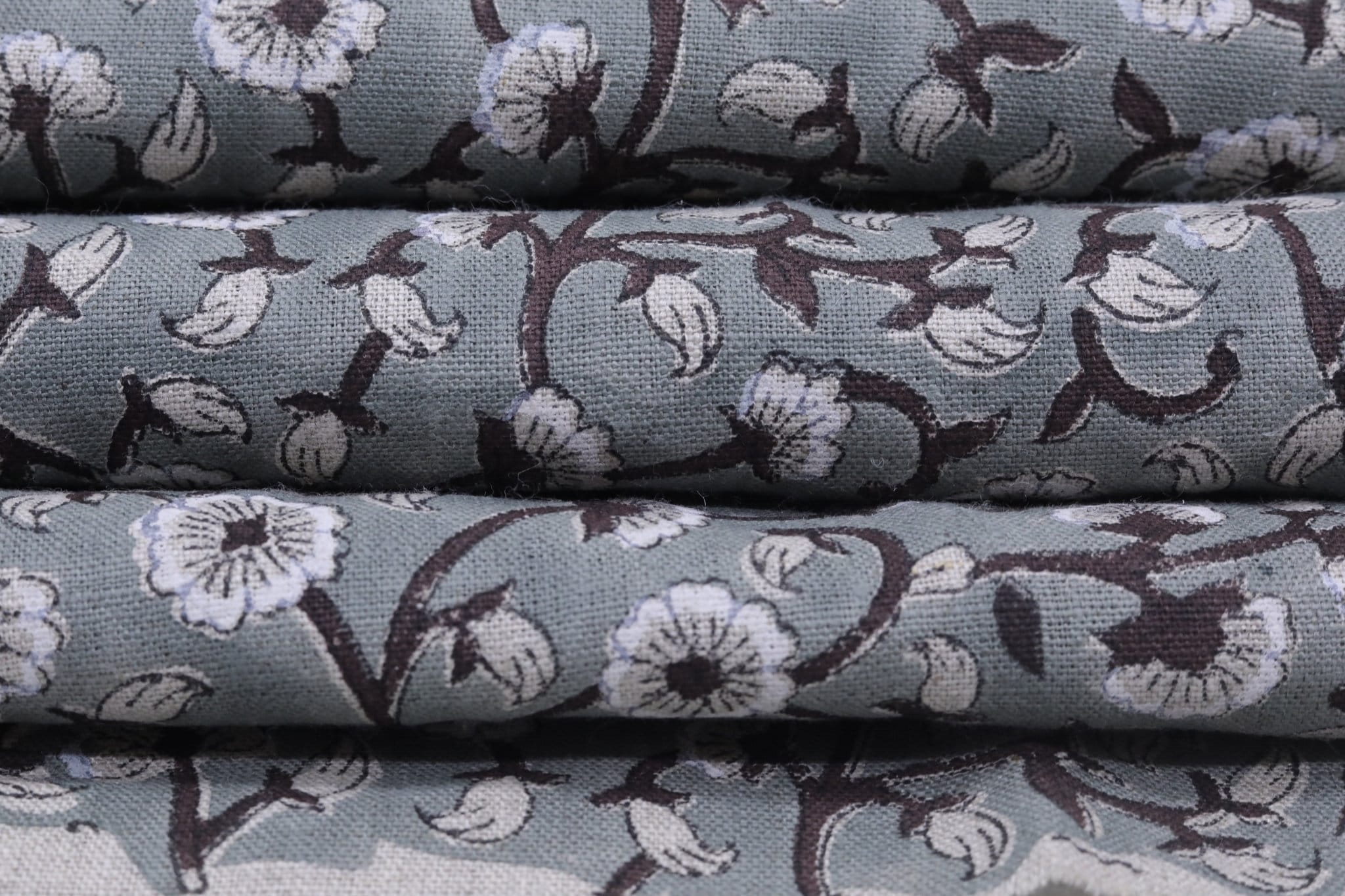 Block print linen napkins, curtains, tablecloth fabric, pure linen 58" wide, floral handmade art, drapery fabric - HIMACHAL