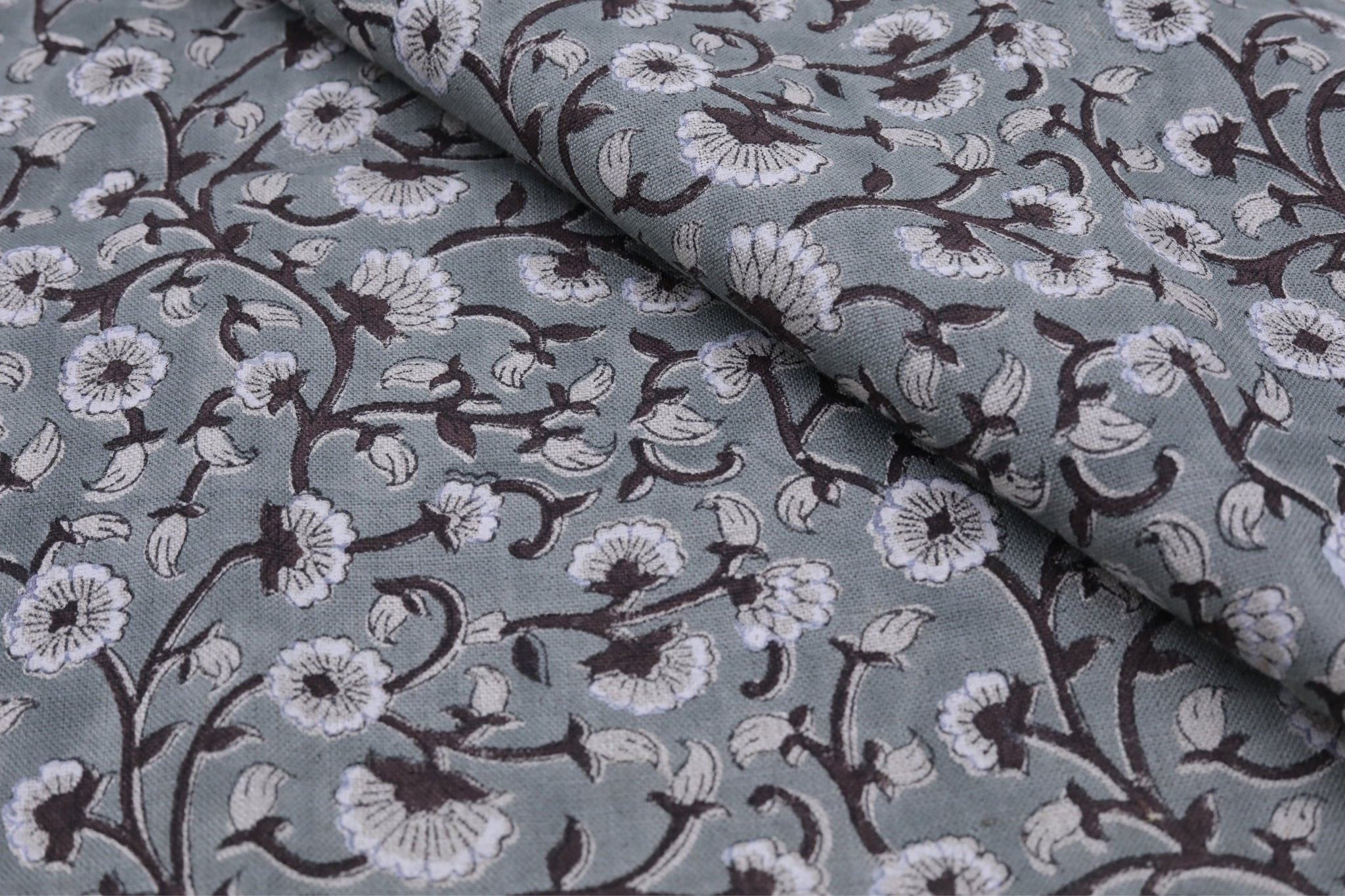 Block print linen napkins, curtains, tablecloth fabric, pure linen 58" wide, floral handmade art, drapery fabric - HIMACHAL