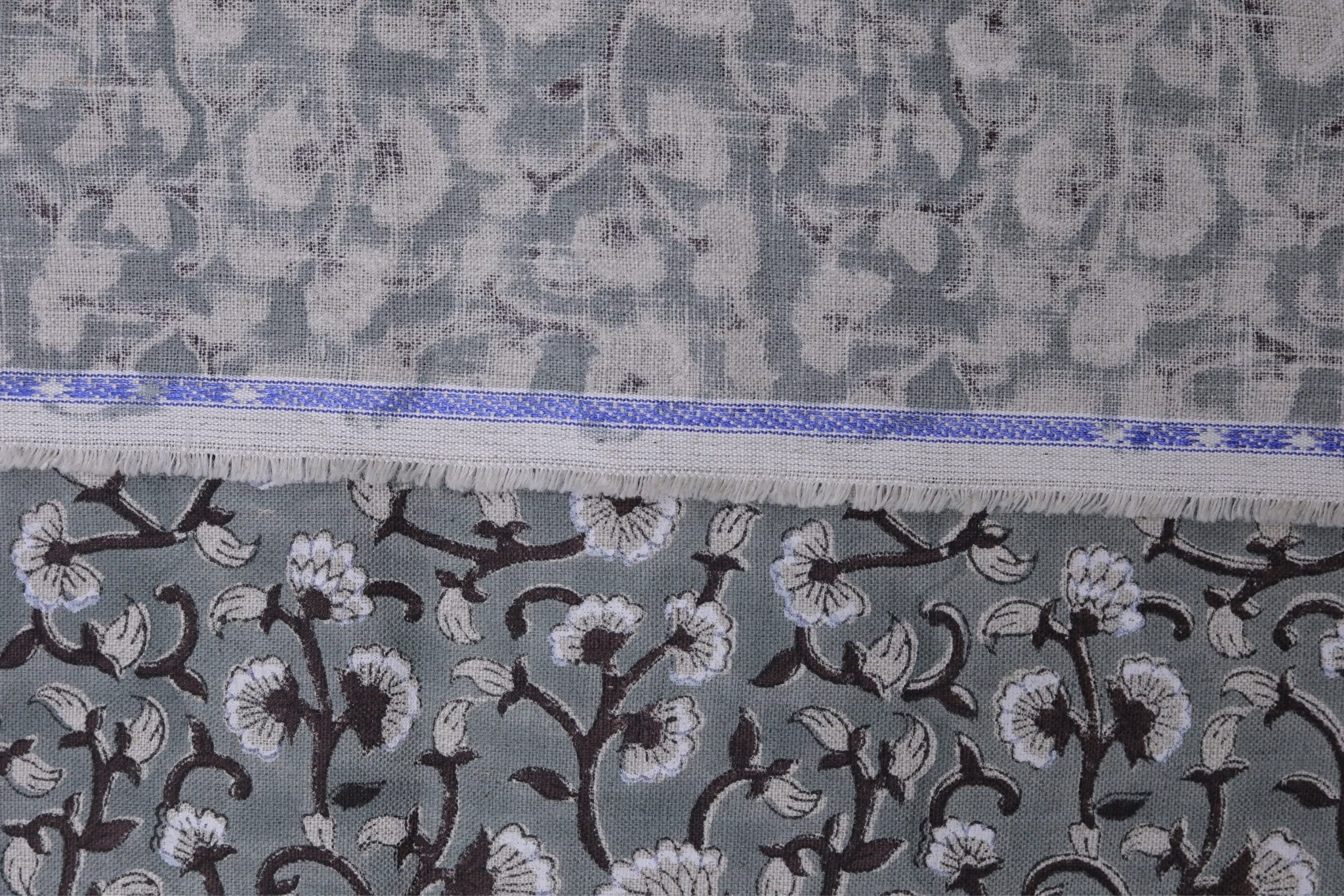 Block print linen napkins, curtains, tablecloth fabric, pure linen 58" wide, floral handmade art, drapery fabric - HIMACHAL