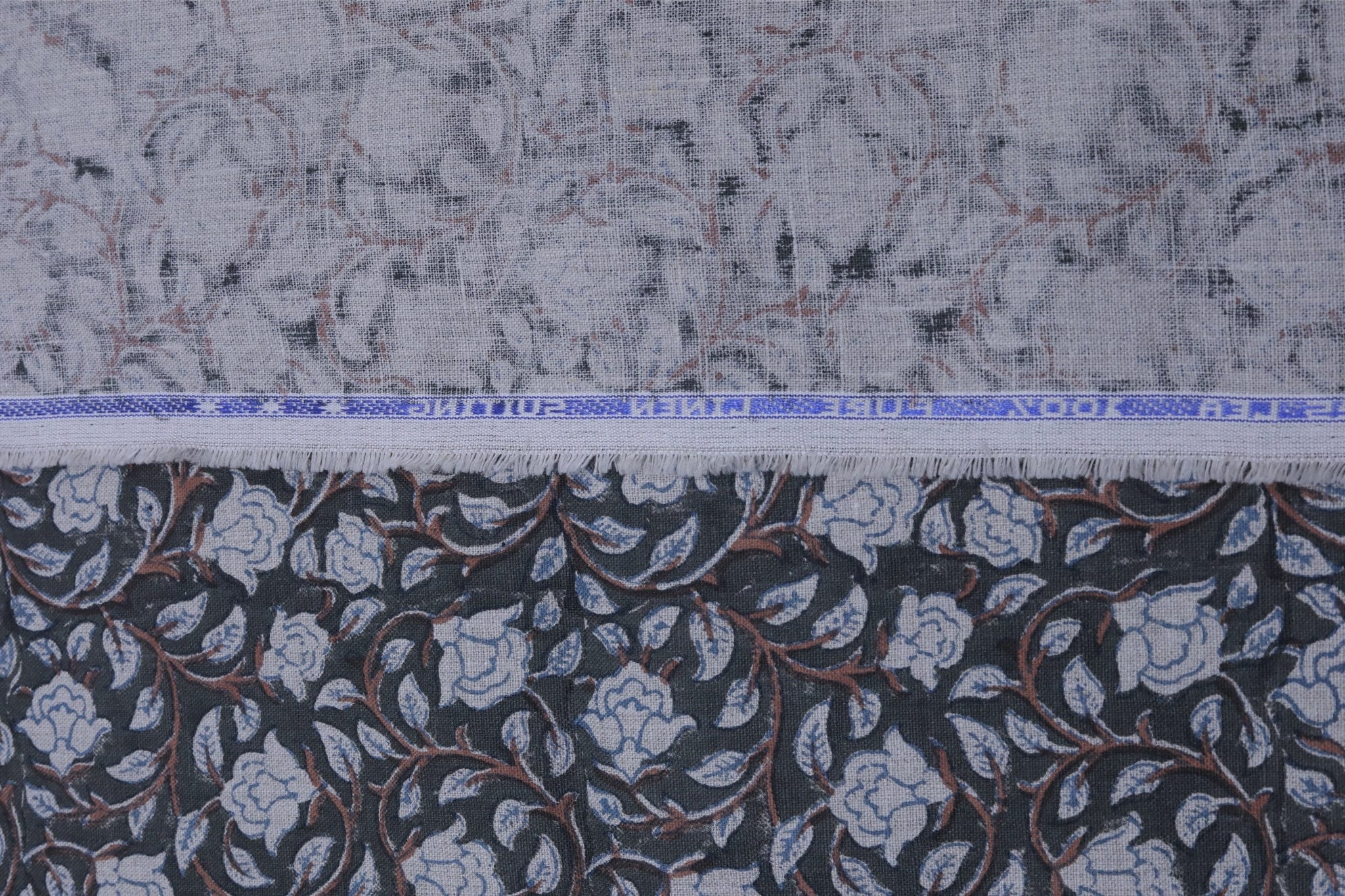 Pure linen fabric for tablecloth, lampshade, Indian handmade block print art, heavy linen - AMRITVELA