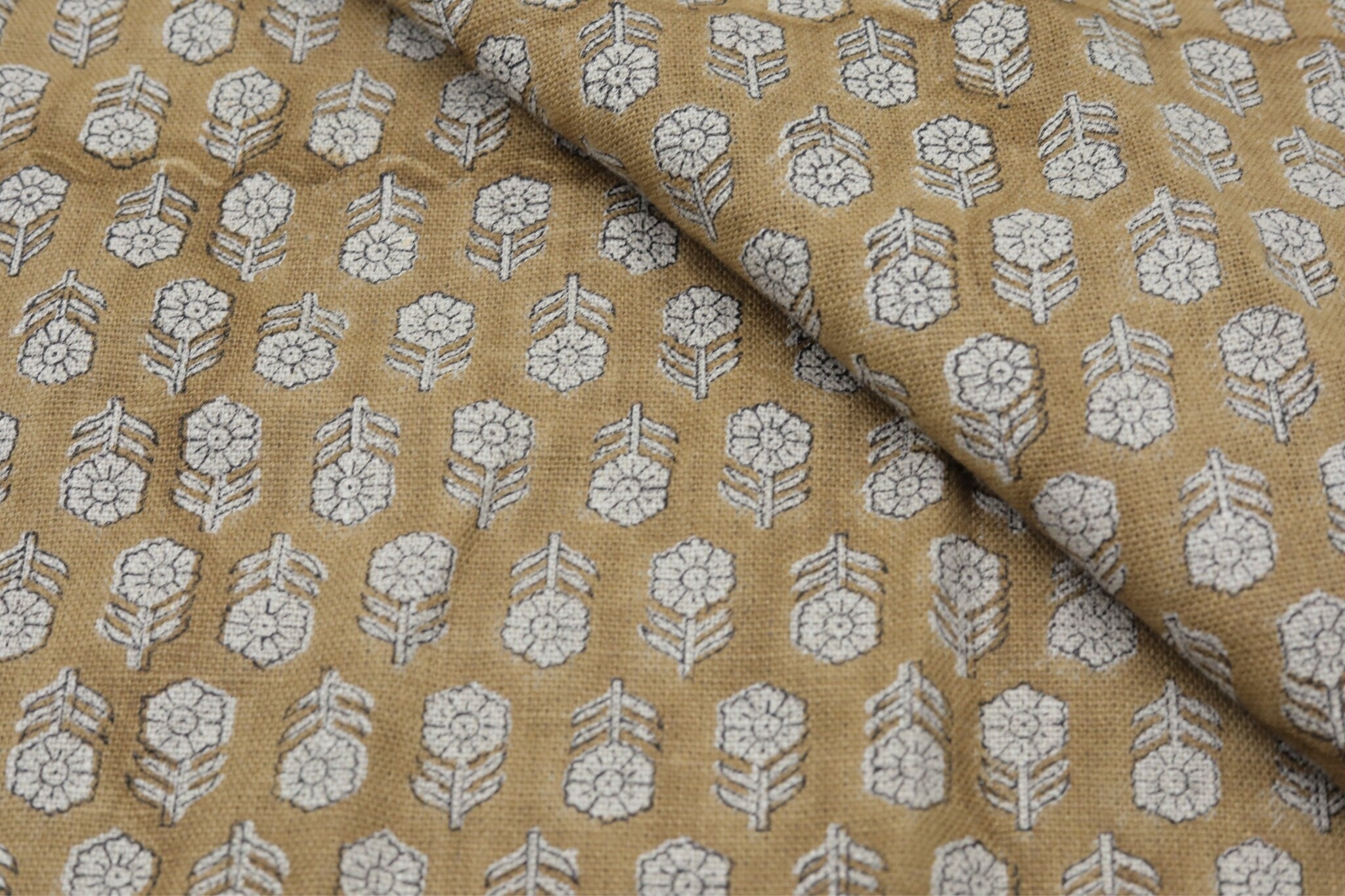 Block print thick linen fabric for drapery, curtains, cushion cover and table cloth, heavy and decorative linen fabric - TULSI BUTI