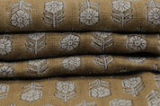 Block print thick linen fabric for drapery, curtains, cushion cover and table cloth, heavy and decorative linen fabric - TULSI BUTI