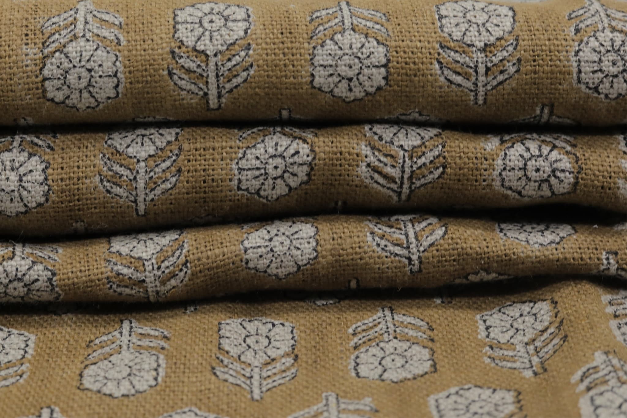 Block print thick linen fabric for drapery, curtains, cushion cover and table cloth, heavy and decorative linen fabric - TULSI BUTI