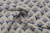 Floral block print linen cushion fabric, boho handmade art, decorative linen curtains and table napkins - PUKHRAJ