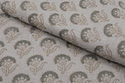 Floral block print natural linen fabric for dining chair cover, curtains, cushion cover and table cloth - JUJU FLOWER