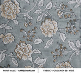 Handmade Throw Gray and Green Custom Block Printed Fabric in 100% Pure Linen - RAMESHWARAM