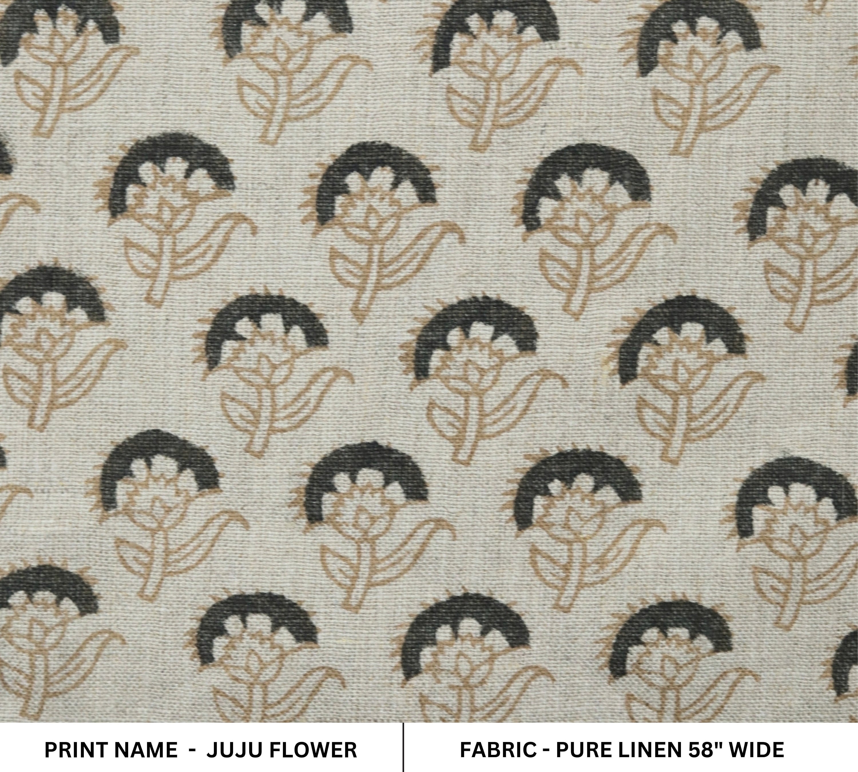 Fabric for dining chair cover, window curtains, cushions and table napkins, pure linen floral fabric  - JUJU FLOWER