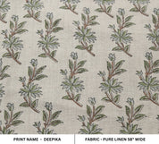 Linen block print fabric for window curtains and couch cover, pillow cover. lampshade, Indian handmade floral art - DEEPIKA