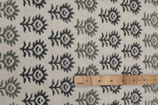 Block print floral pure linen fabric, cushion, pillow, couch and window valance, handmade, printed linen - SURAJMUKHI