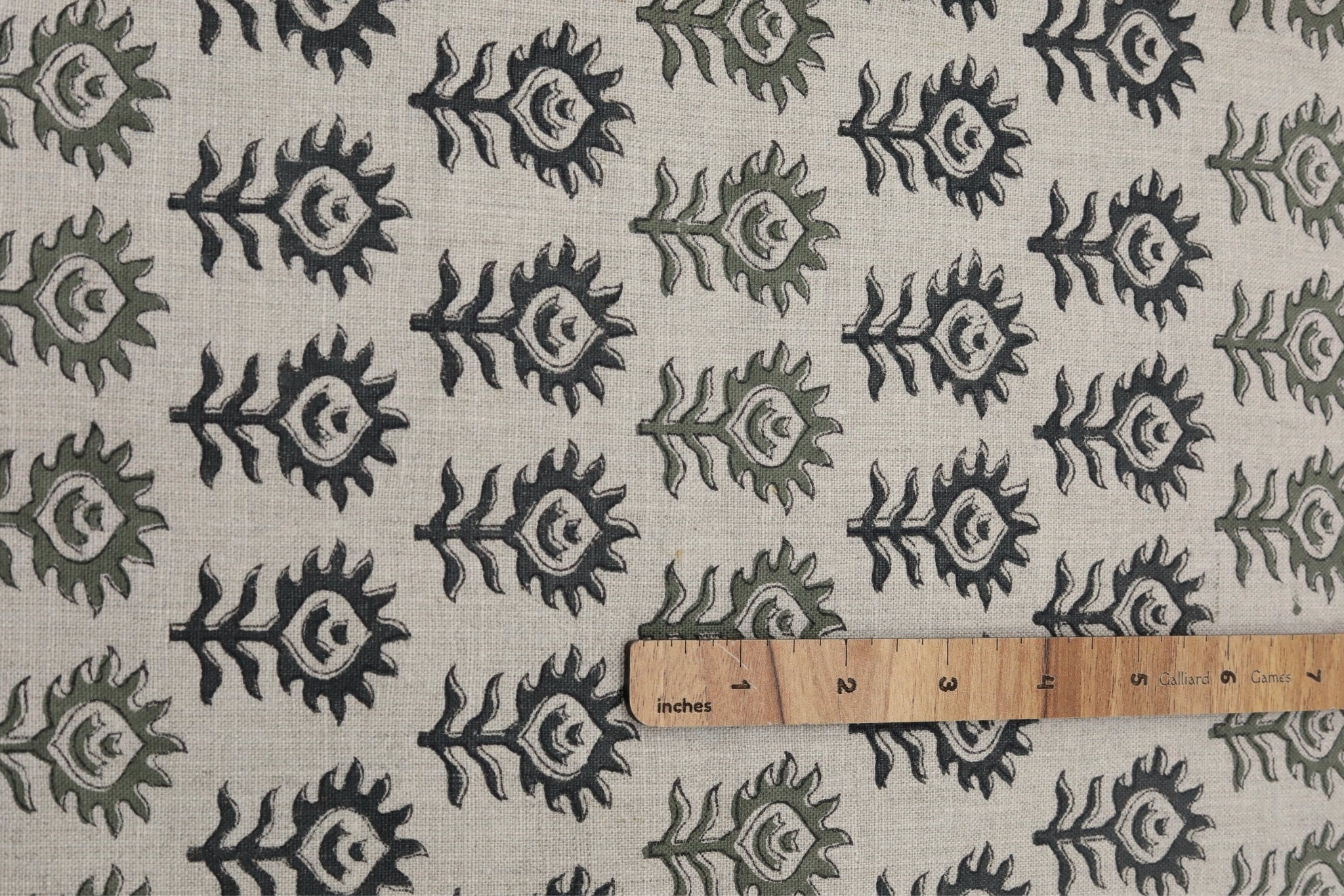 Block print floral pure linen fabric, cushion, pillow, couch and window valance, handmade, printed linen - SURAJMUKHI