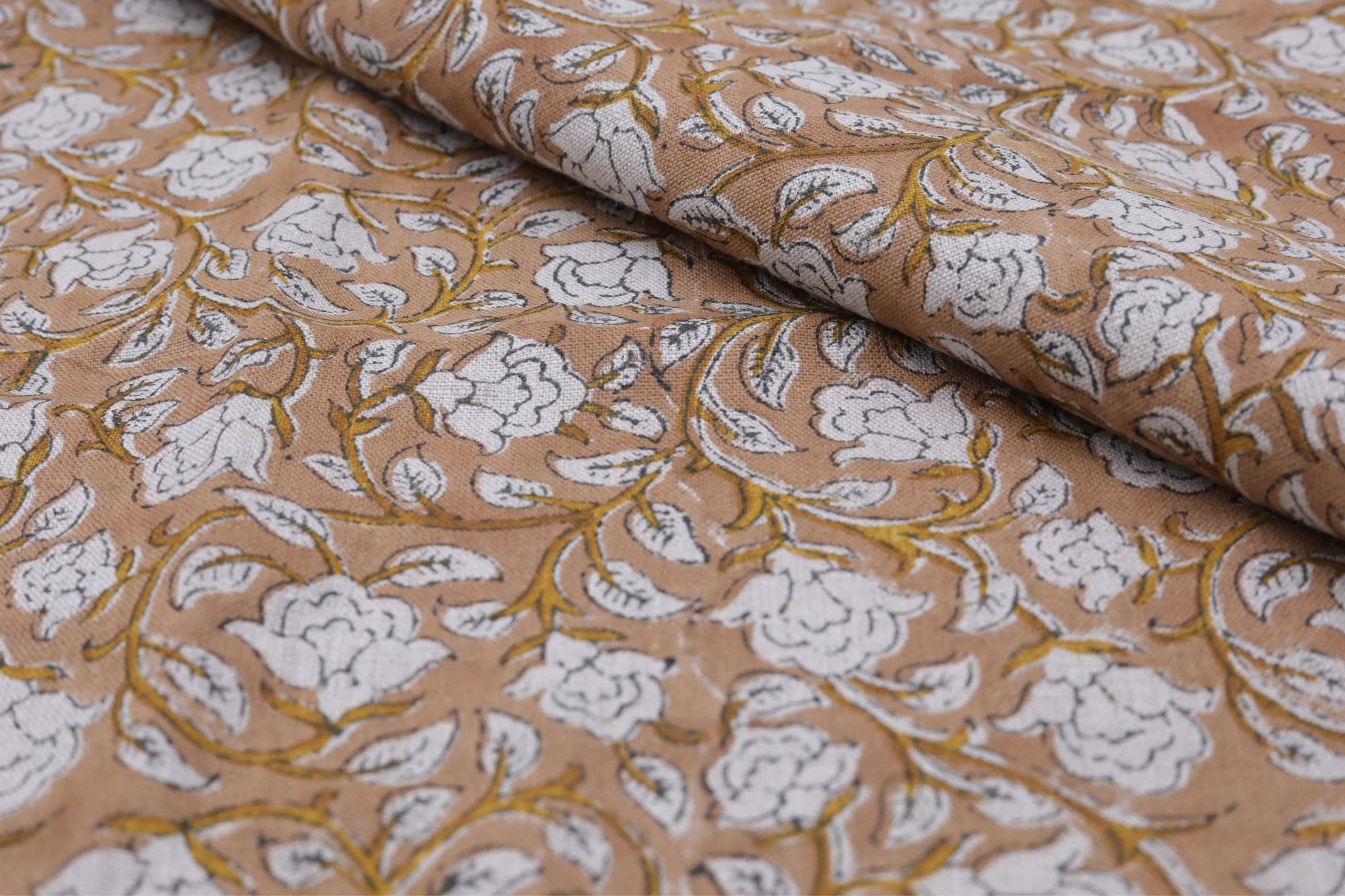 Block print linen fabric for pillow cover, cushion cover, pure linen 58" wide, floral boho print - AMRITVELA