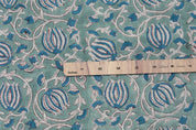 Blue lotus block print pure linen fabric - 6 KAMAL