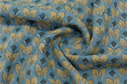 Block print yellow leaves thick linen pure fabric - TITLE