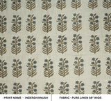 Handmade Throw Leaves Ash Gray and Silver Pure Linen Boho Block Printed Curtains Fabric - INDERDHANUSH