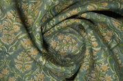 Green leaves block print thick linen fabric - VISHALPUSHP