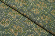 Green leaves block print thick linen fabric - VISHALPUSHP