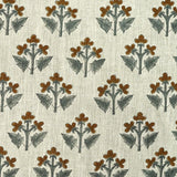 Thick Linen Handblock Printed Gray & Brown Floral Fabric Timeless Charm - Chahat