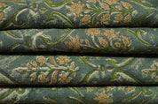 Green leaves block print thick linen fabric - VISHALPUSHP