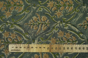 Green leaves block print thick linen fabric - VISHALPUSHP