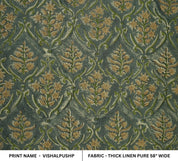 Green leaves block print thick linen fabric - VISHALPUSHP