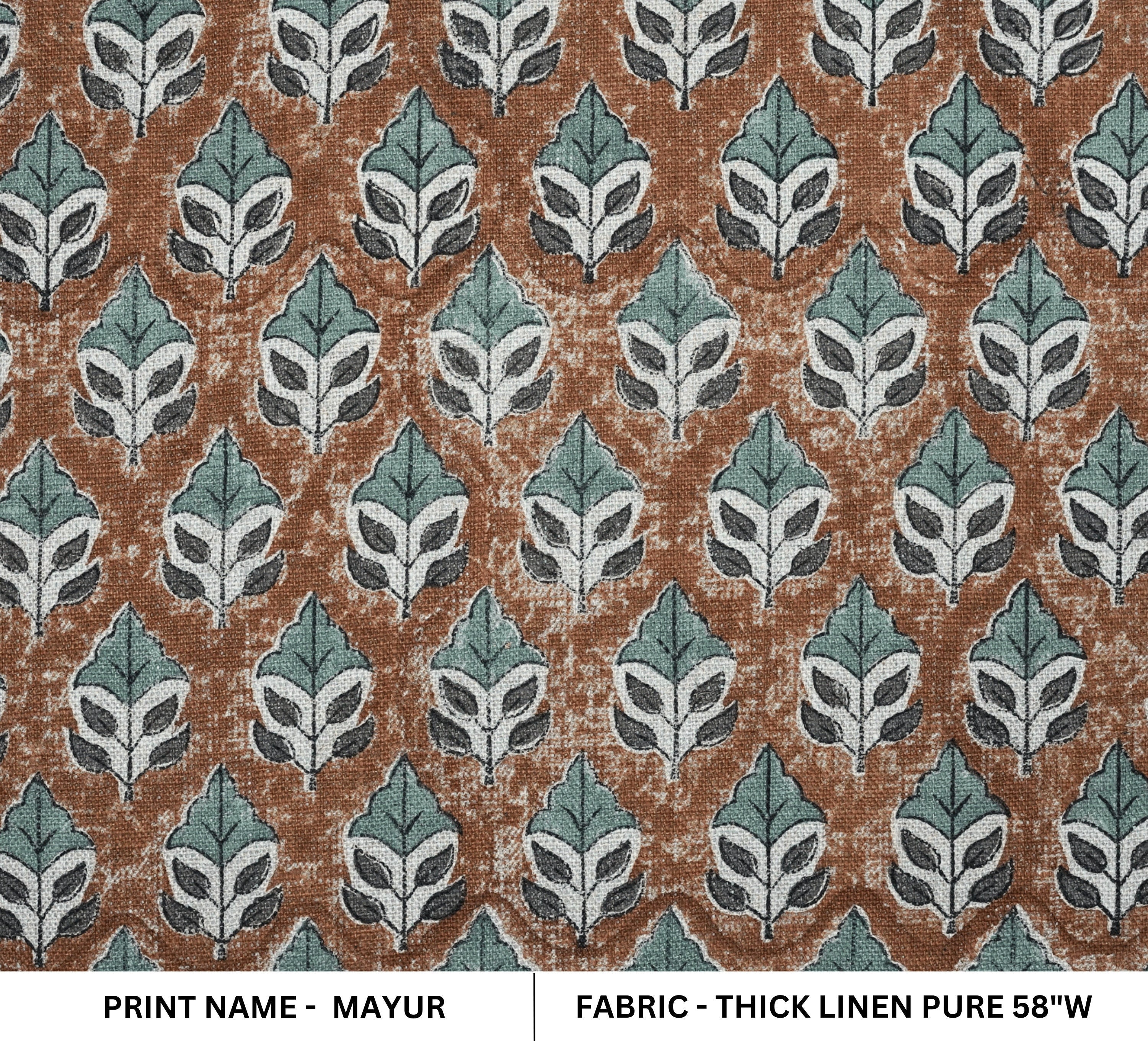 Handmade block print fabric, decorative table napkins and cloth, linen valance fabric, upholstery linen - MAYUR