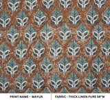Handmade Artisan Brown and Gray Leaf Block Printed Thick Linen Pure Fabric for Living Room - MAYUR