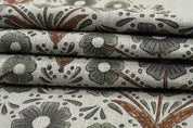 Floral block print farmhouse curtains, thick linen pure 58 " wide, Indian heavy cotton fabric for pillows and cushion covers - VANSHIKA