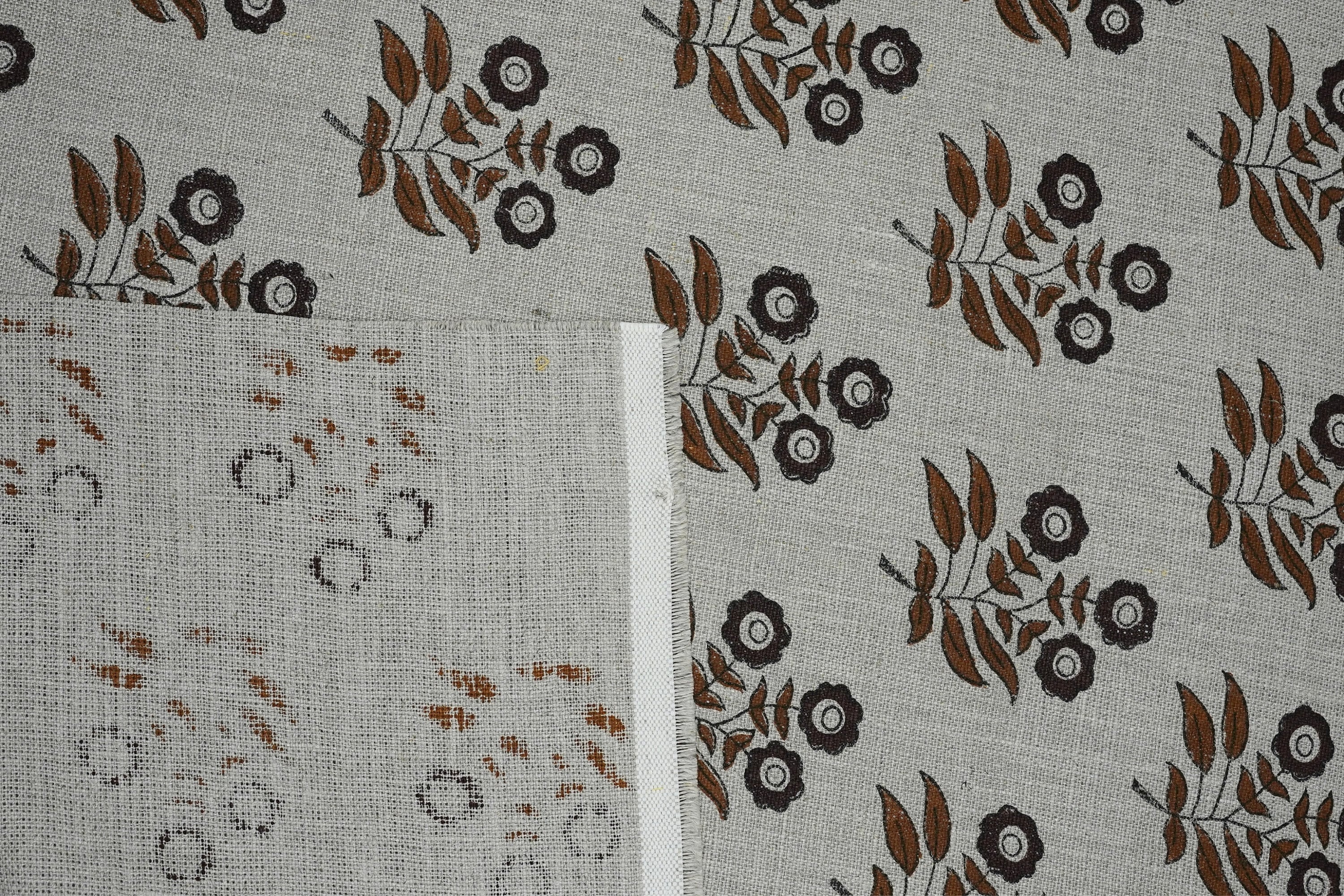 Floral block print fabric, thick linen 58" wide, upholstery fabric for curtains, cushions, handmade art, handloom fabric - NEHA