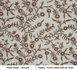 Indian Block Printed Throw Boho Leaves Thick Linen Curtains Fabric for Farmhouse Decor - SEHJAN