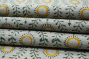 Floral block print, thick linen for upholstery and drapery, handmade block art, printed fabric for sofa and couch, pillow - LEHER
