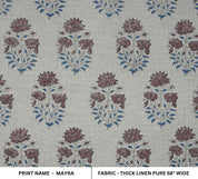 Block print drapery thick linen fabric, hand block print, floral handmade art, linen pillow and cushion fabric, upholstery - MAYRA