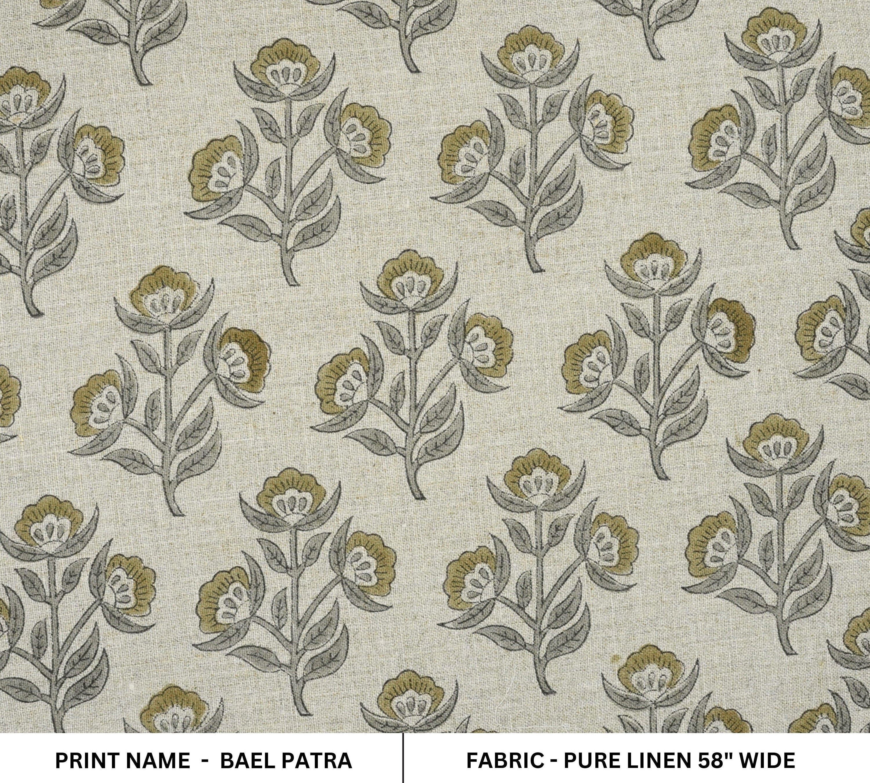 Pure linen hand printed linen fabric for women clothing, floral hand block print, linen lampshade and tablecloth, pillow fabric - BAELPATRA
