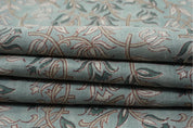 Block print linen fabric pillow, cushion, window linen curtain, floral handmade art, Indian textile, linen drapery upholstery - KAMAL DUTTA
