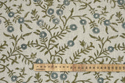 Floral hand block print, upholstery thick linen fabric for drapery curtains and sofa cover, linen pillow fabric - SEHJAN