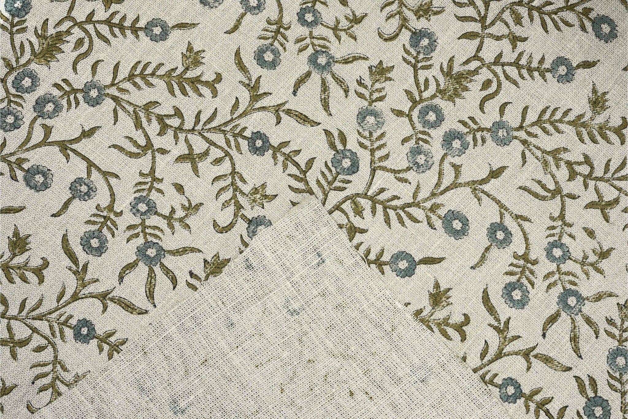 Floral hand block print, upholstery thick linen fabric for drapery curtains and sofa cover, linen pillow fabric - SEHJAN