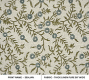 Floral hand block print, upholstery thick linen fabric for drapery curtains and sofa cover, linen pillow fabric - SEHJAN
