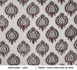 Hand Block Print Thick Linen Pure Fabric - Uday