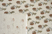 Block print floral handmade art, designer floral cushion and pillow fabric, upholstery linen - DAFFODIL