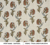 Block print floral handmade art, designer floral cushion and pillow fabric, upholstery linen - DAFFODIL