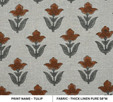 Handmade Block Printed Throw Gray and Brown Floral Thick Linen Pure Cushion Fabric - TULIP