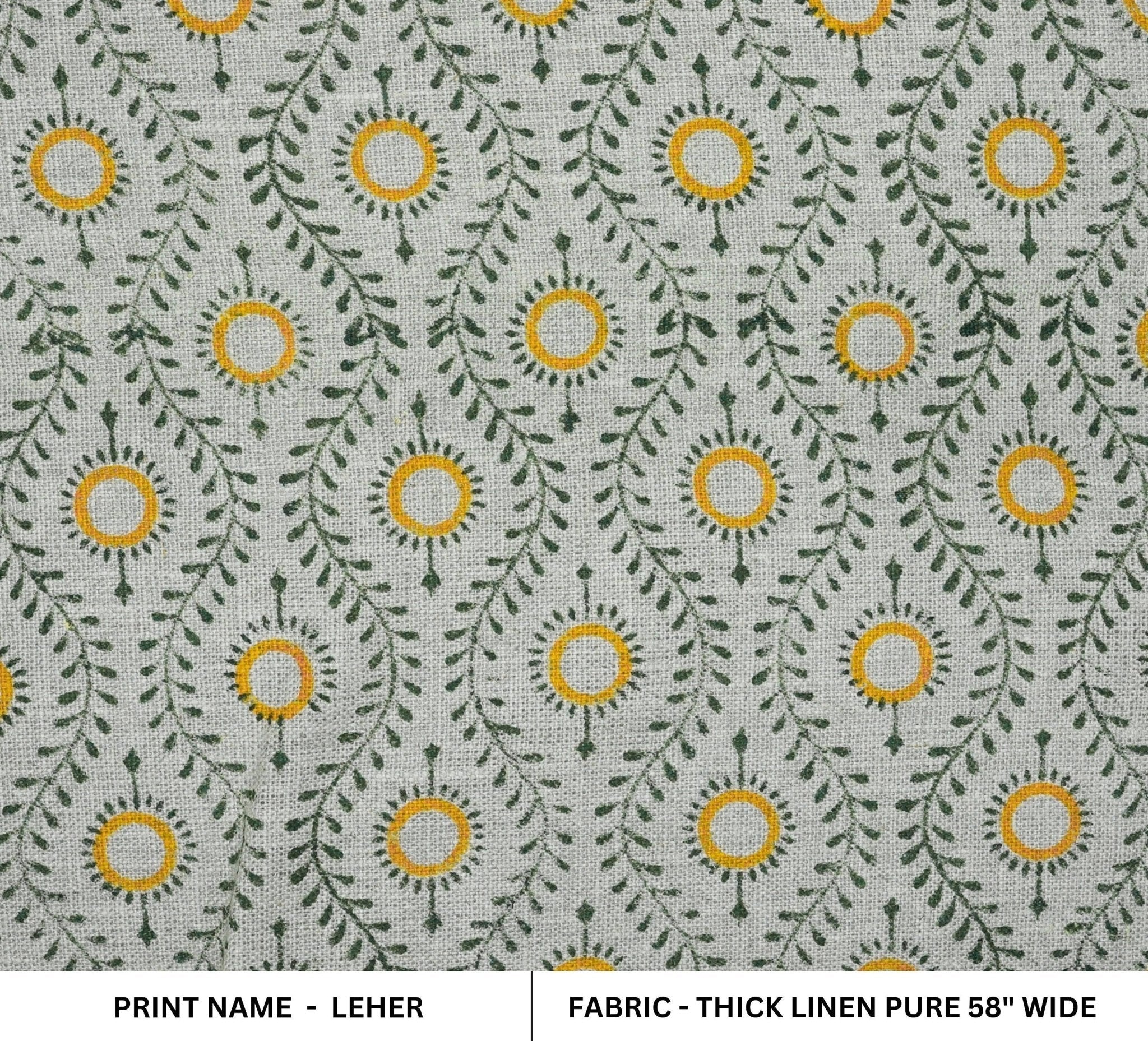 Floral block print, thick linen for upholstery and drapery, handmade block art, printed fabric for sofa and couch, pillow - LEHER